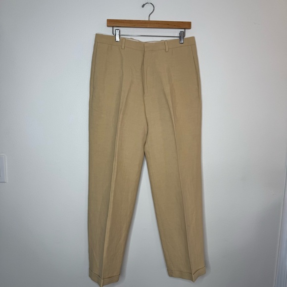 Vintage Donna Karan Made in Italy Linen Cotton Khaki Trouser size 34